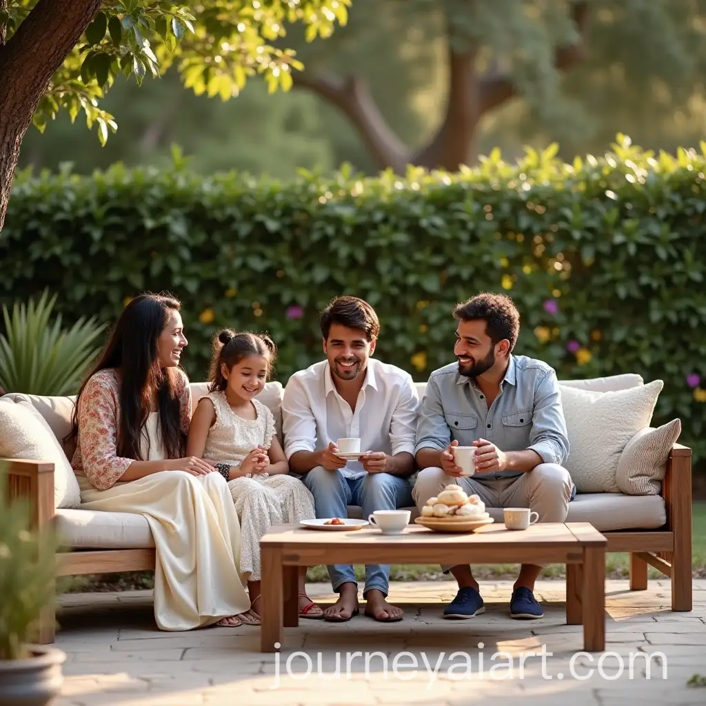 Indian-Family-Relaxing-on-Outdoor-Sofa-in-Cozy-Garden-Setting