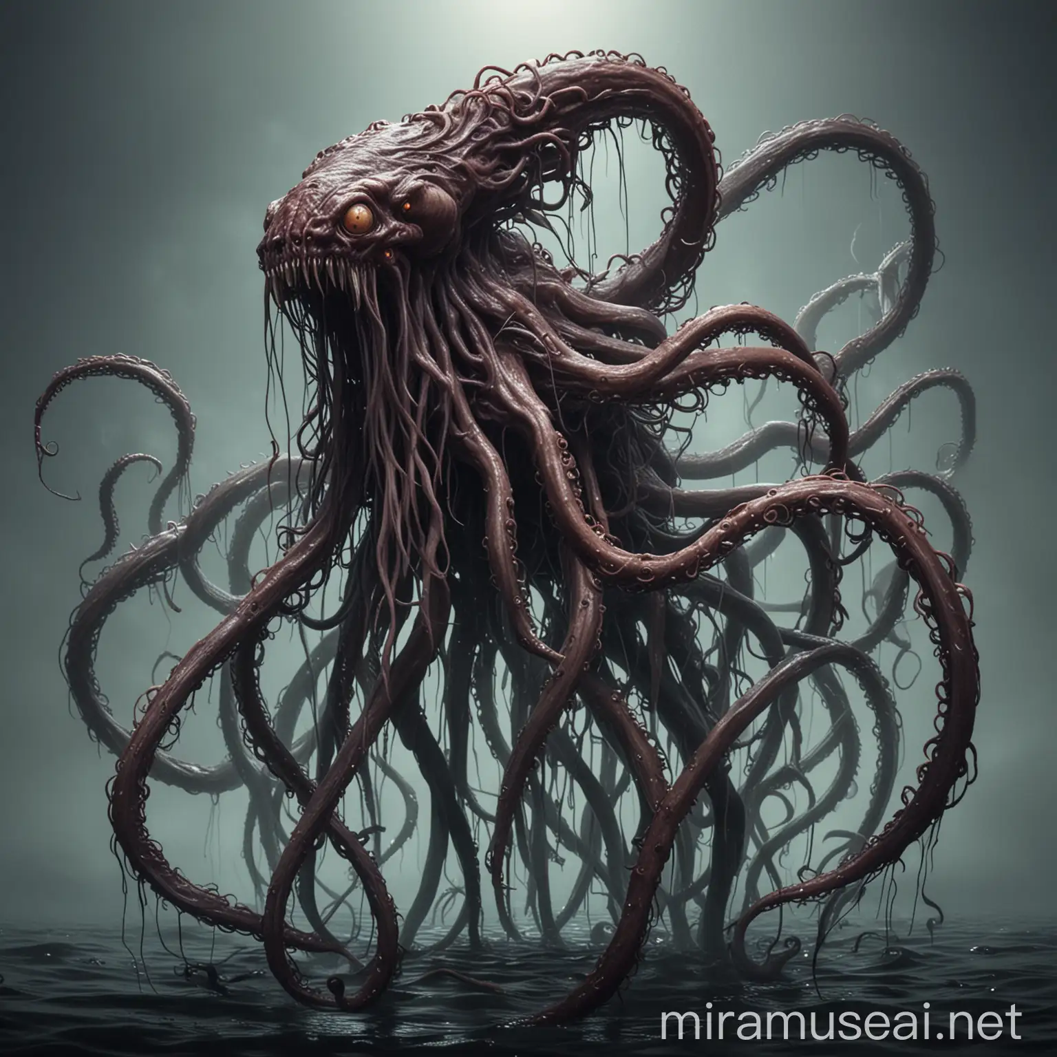 Monstrous Creature with Long Tentacles Sitting Nearby