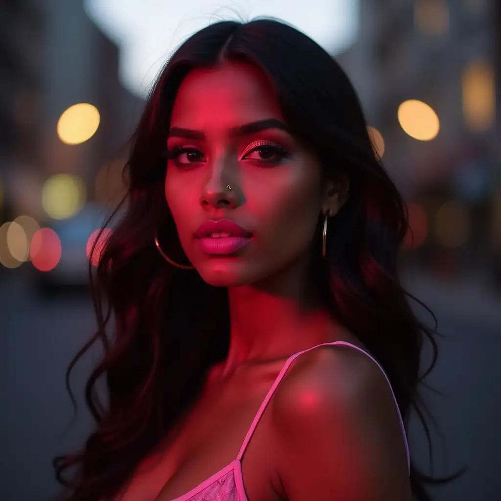 Confident-Indian-Model-with-Bright-Pink-Lips-at-Dusk-in-an-Urban-Setting