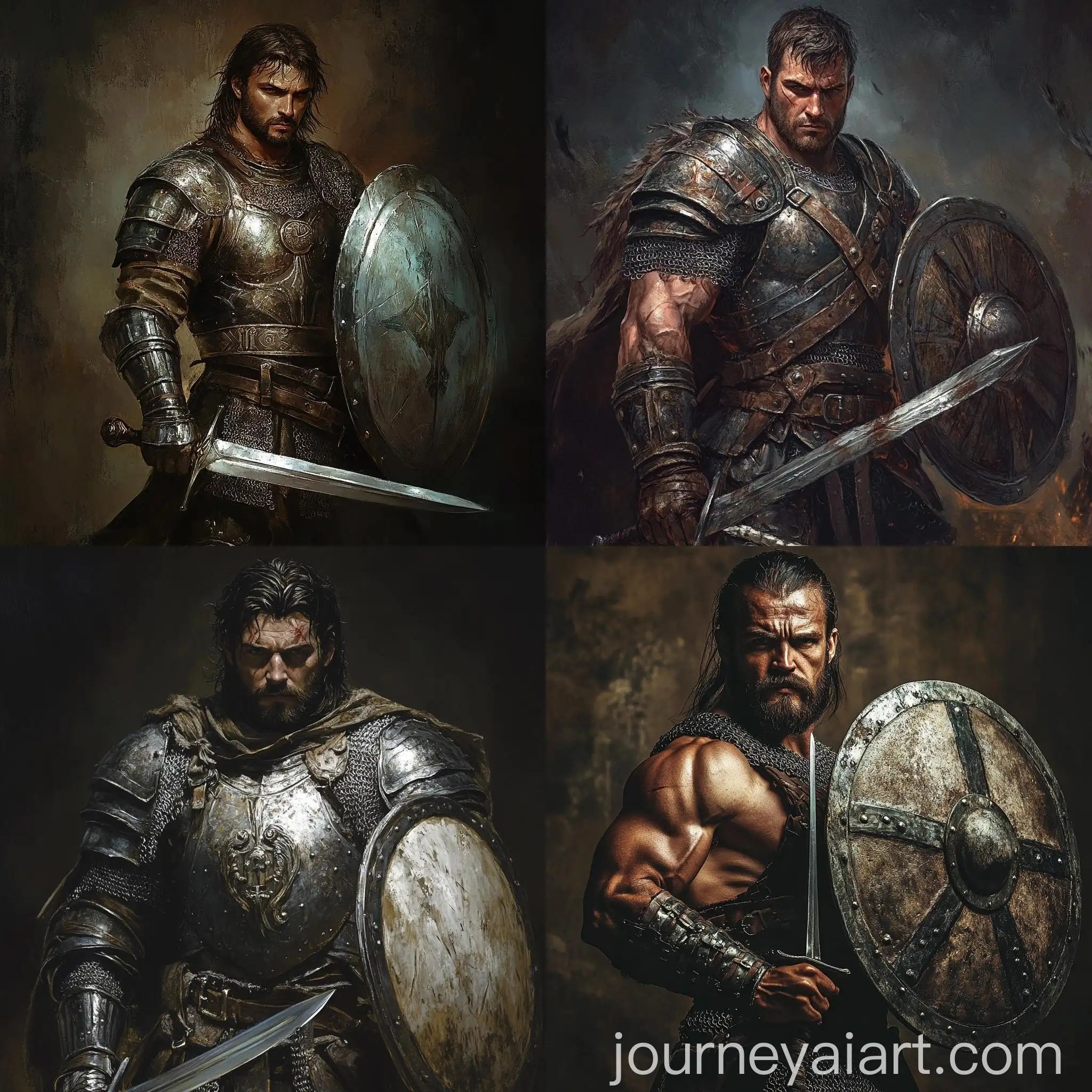 Strong-Human-Warrior-in-Chain-Mail-and-Plate-Armor-Battling-Bandits