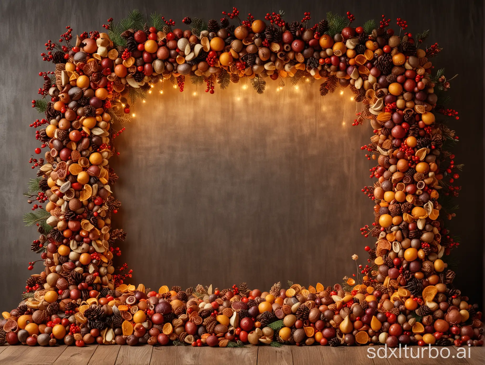 Christmas-Product-Display-with-Dried-Fruit-Decorations-and-Cozy-Warm-Lights