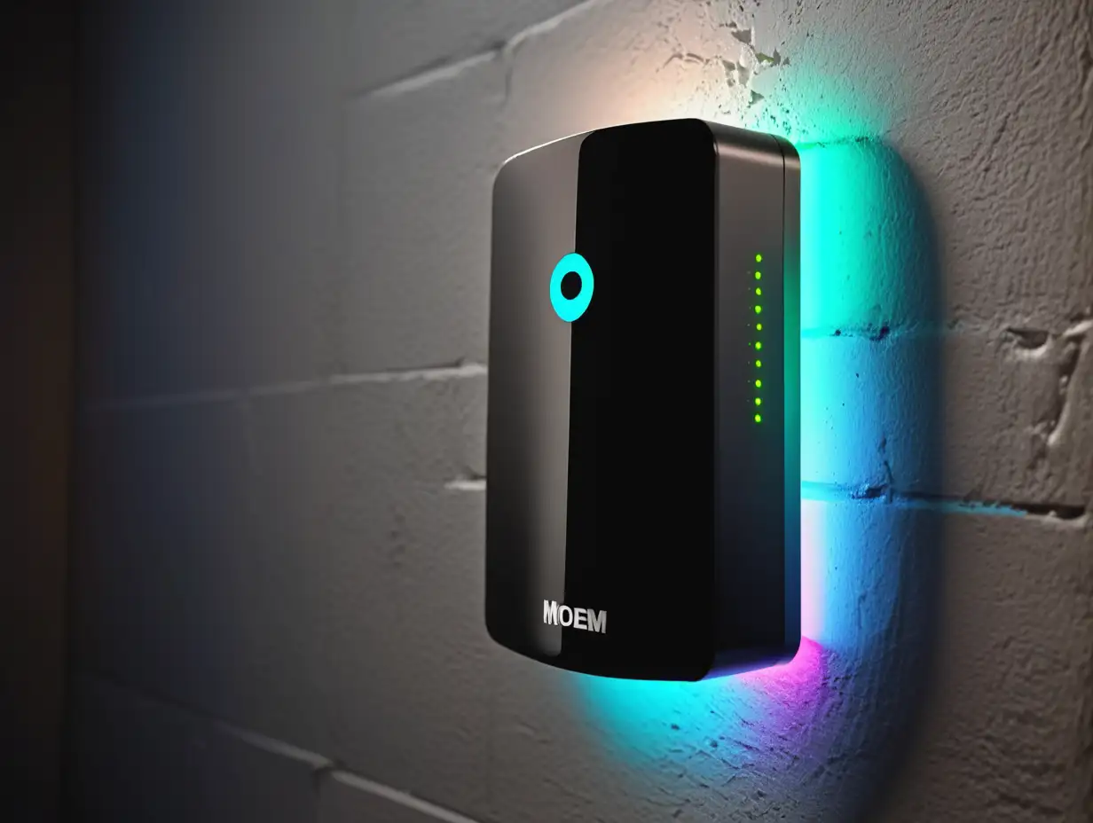 Illuminated-Modern-Internet-Modem-on-Contemporary-Wall