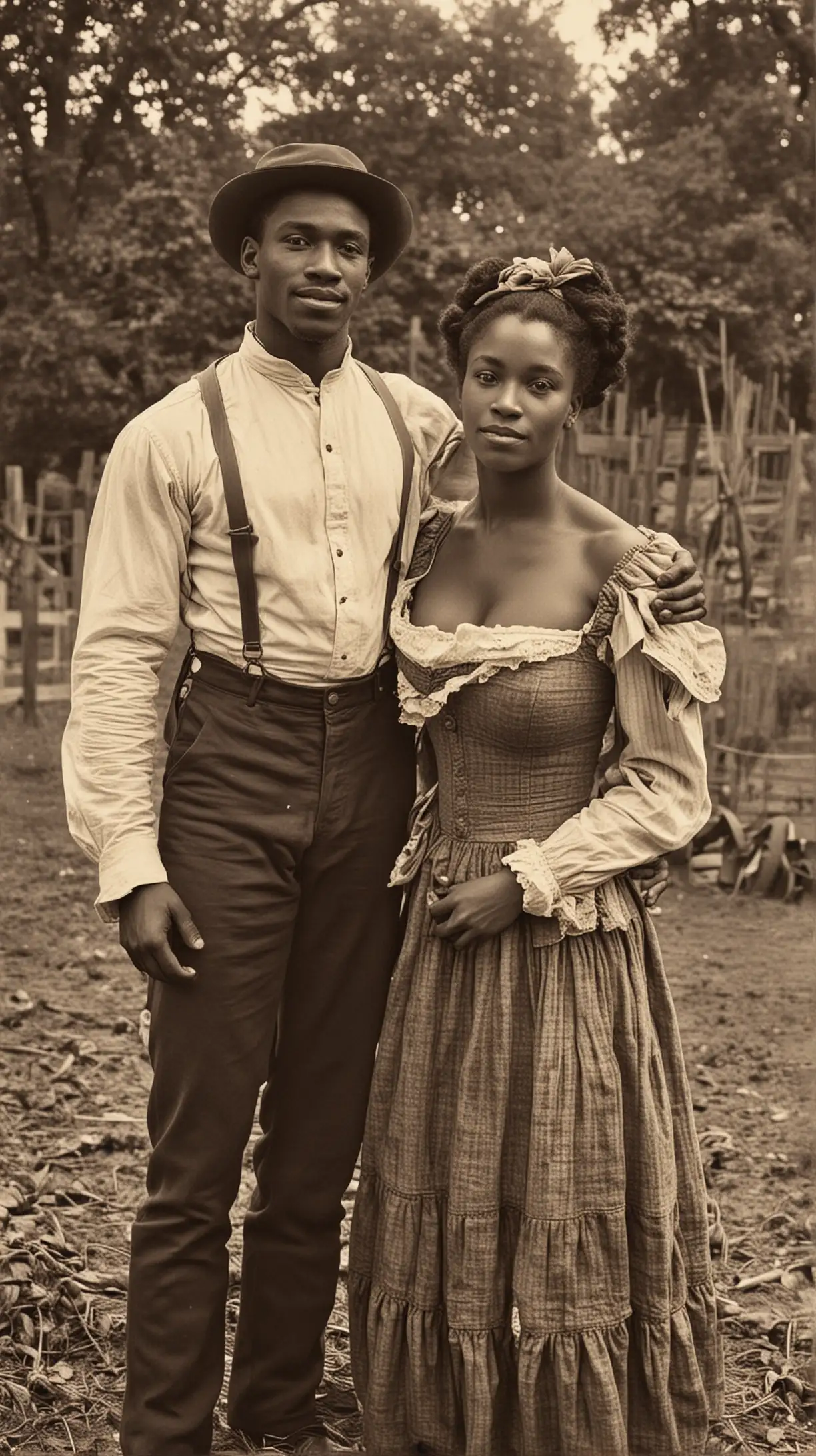 1870s Strong Young black handsome man on farm with beautify black wife