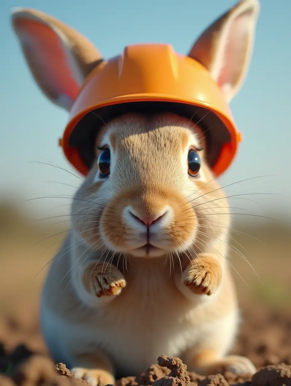 Rabbit with a safety helmet