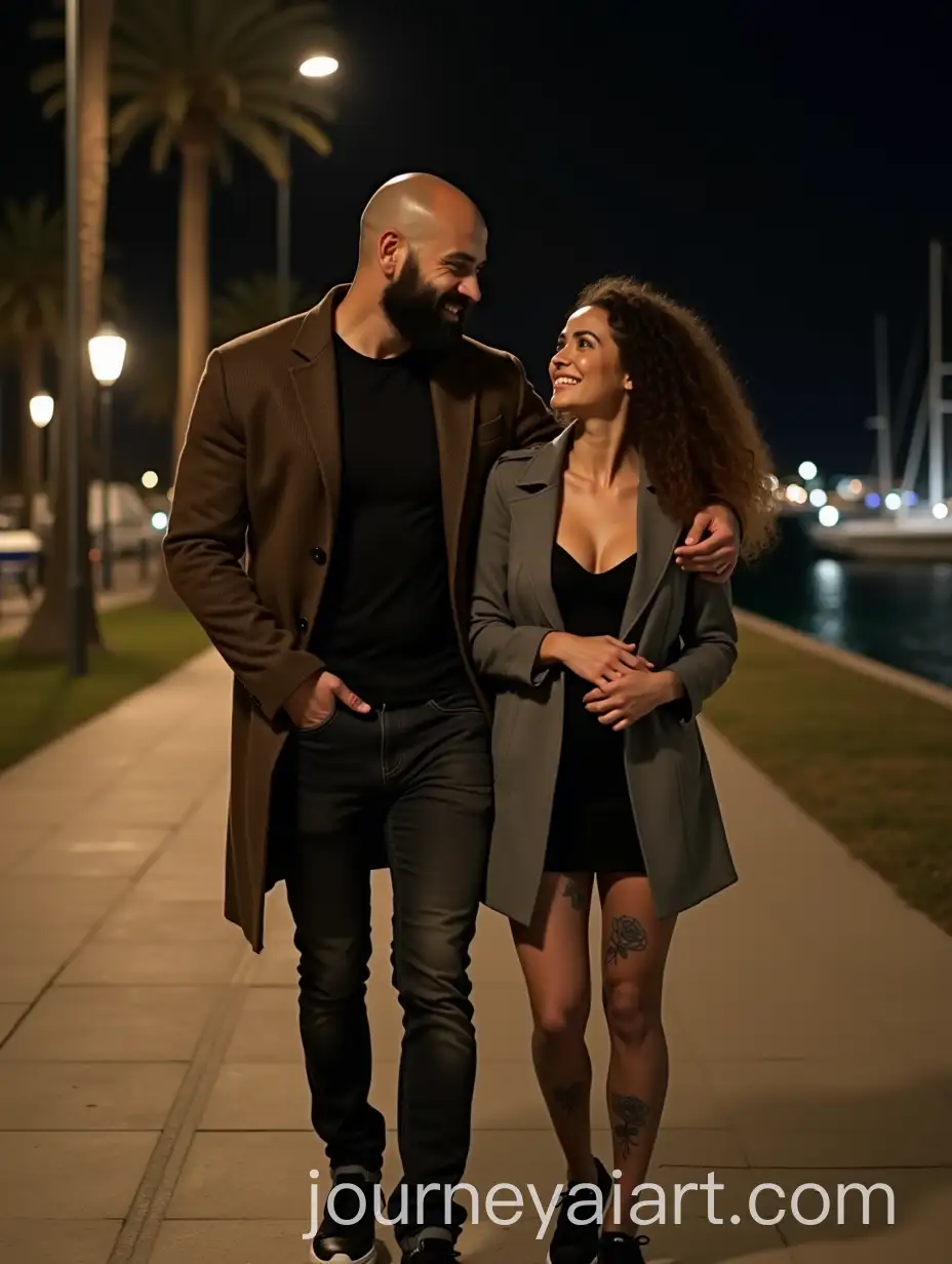 Couple-in-Love-Walking-Around-Marina-of-Valencia-at-Night