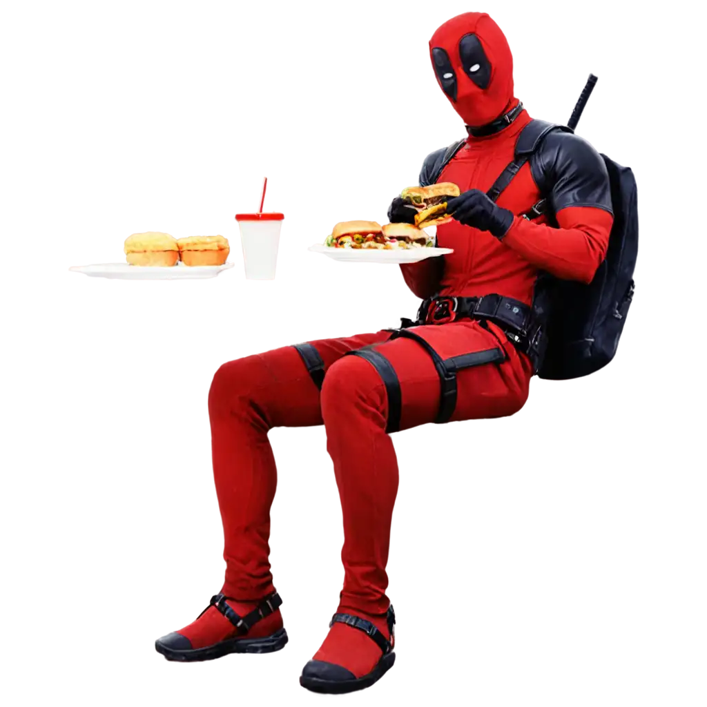 deadpool eating burger