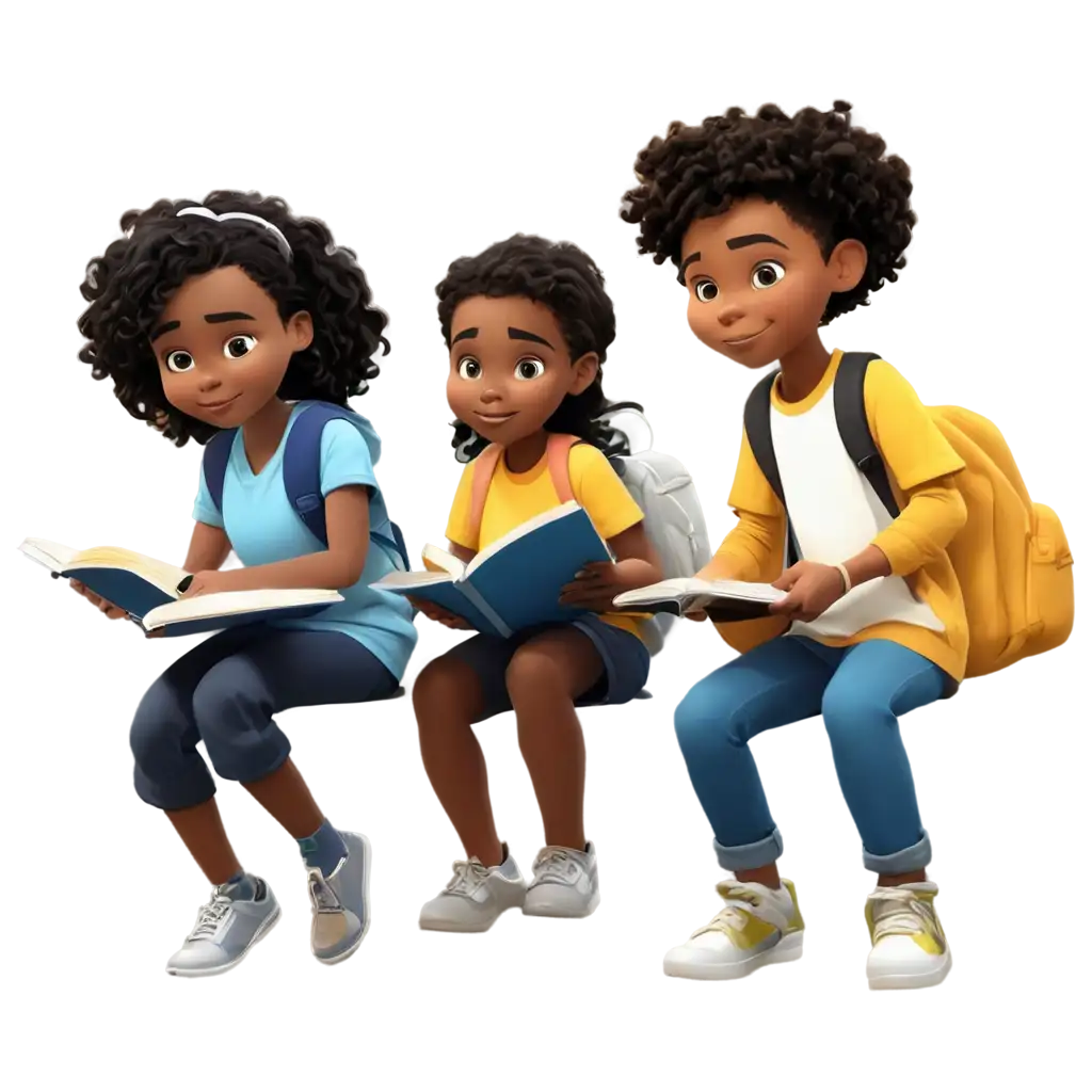 PNG-Image-of-Diverse-Children-Studying-with-Computer-and-Books-in-2D-Animation-Style