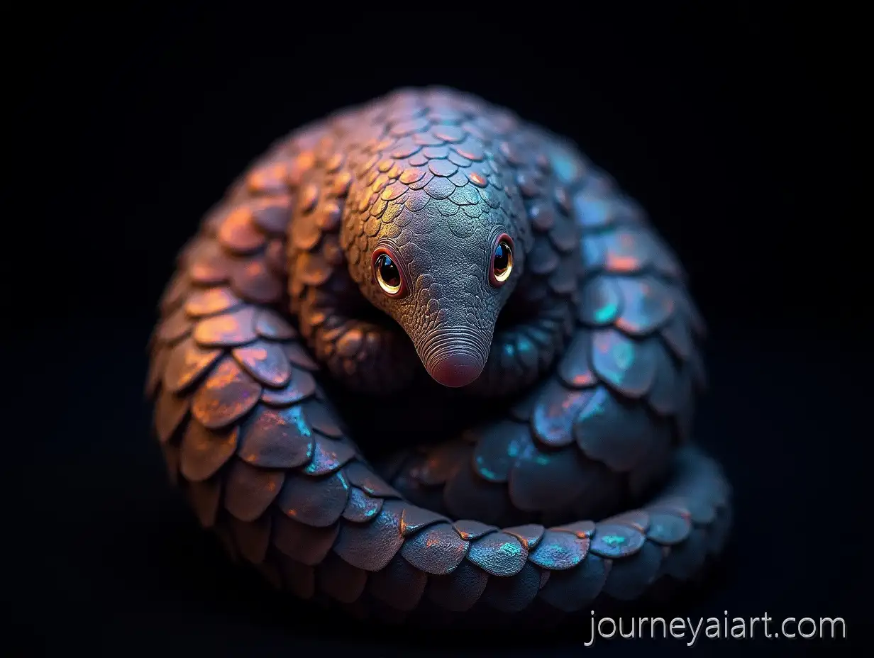 Iridescent-Pangolin-in-Jugendstil-Style-Against-Black-Velvet-Background