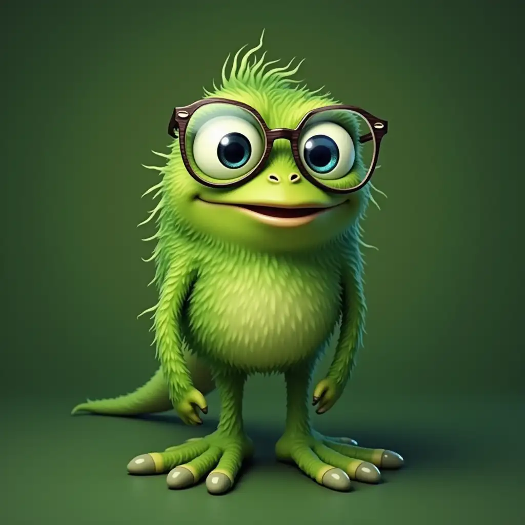 Green creature with glasses