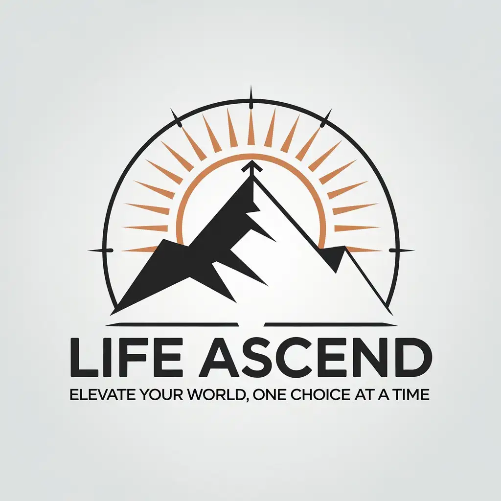 LOGO Design For Life Ascend Mountain with Rising Sun and Upward Arrow Symbol