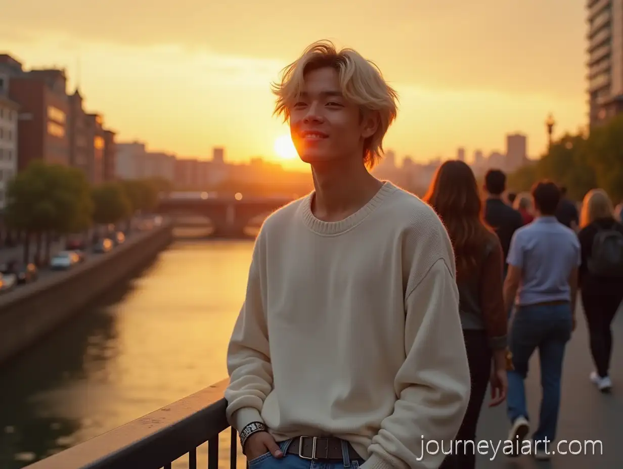 Bang-Chan-from-Stray-Kids-on-Urban-Bridge-at-Sunset