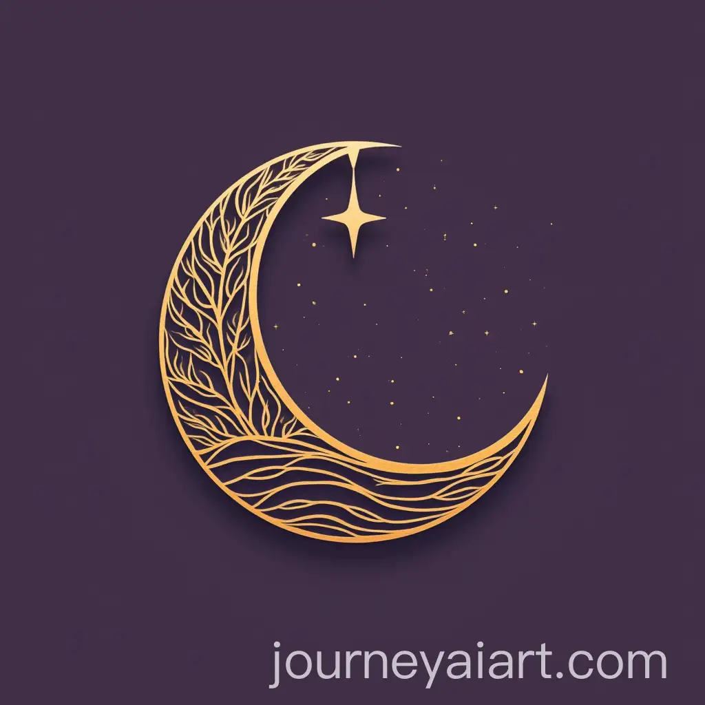 Elegant-Logo-Design-Featuring-a-Crescent-Moon-Star-Leaves-and-Sea-Waves-in-Gold-on-Purple-Background