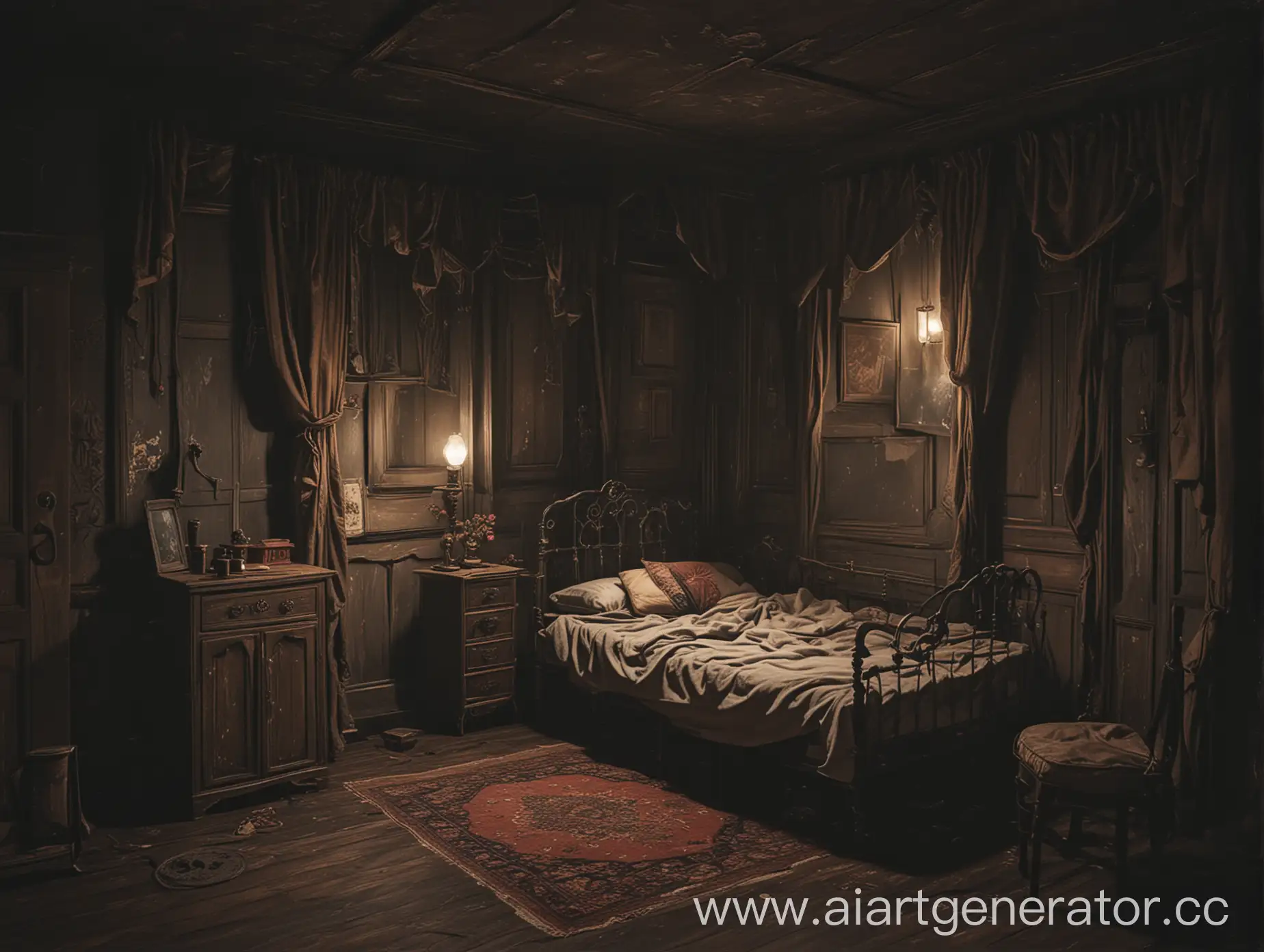 Dark-Anime-Style-Small-Room-with-Old-Divan