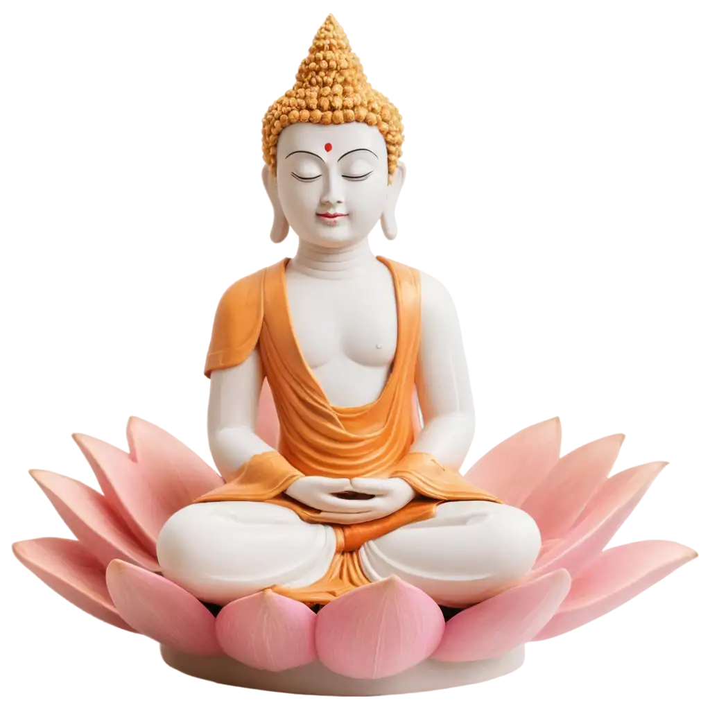 White-and-Orange-Buddha-Statue-with-Golden-Head-on-Pink-Lotus-PNG-for-HighQuality-Visuals