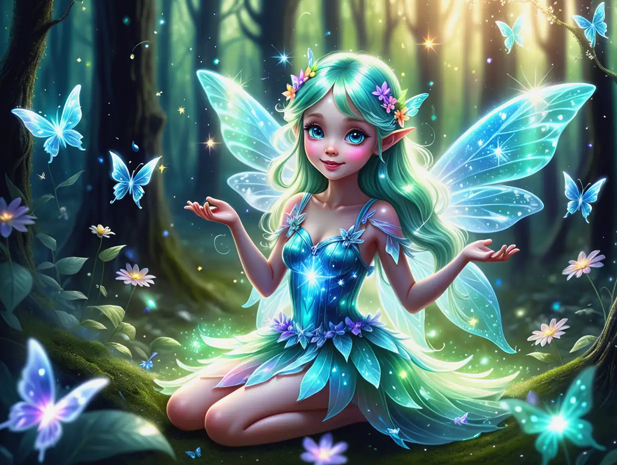 Enchanting-Fairy-Casting-Magic-in-a-Glowing-Crystal-Forest-with-Azure-Wings