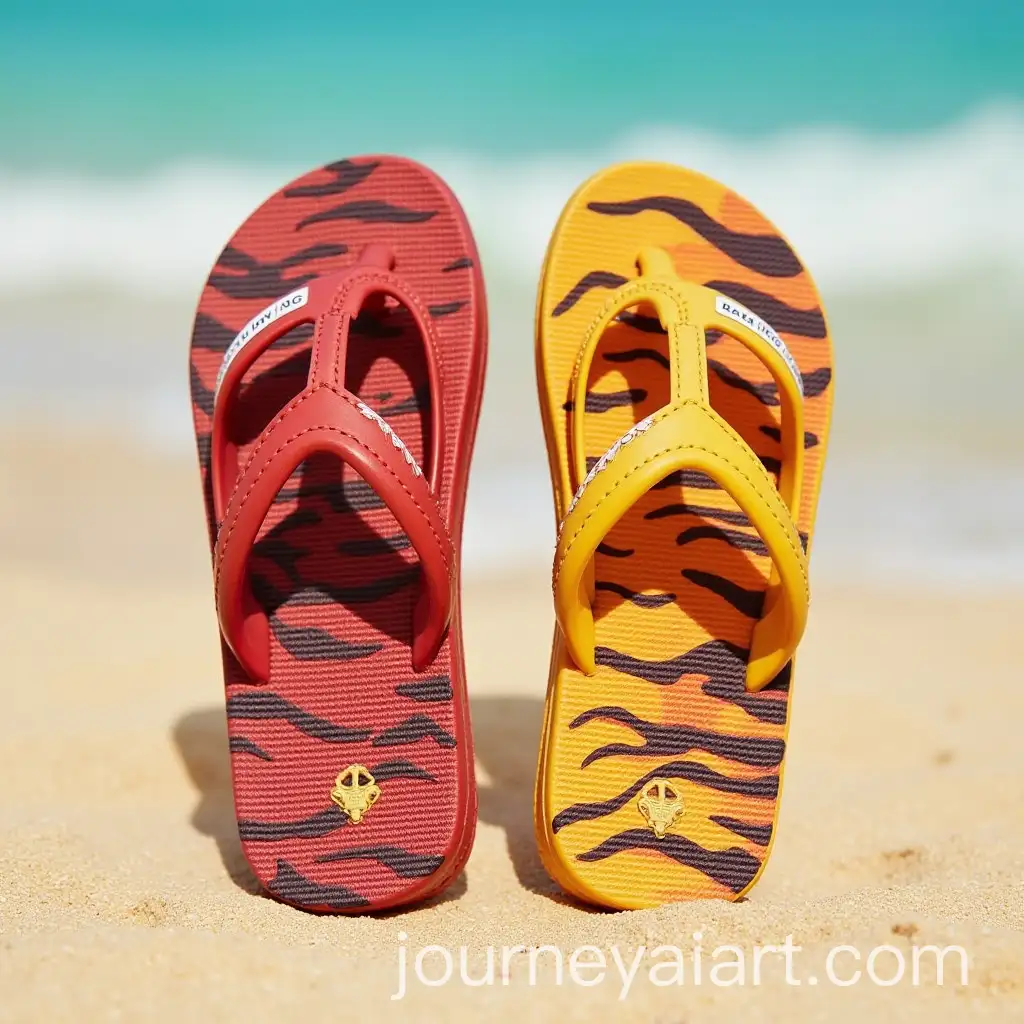 Summer-Beach-Slippers-with-Tiger-Print-in-Red-Burgundy-and-Yellow