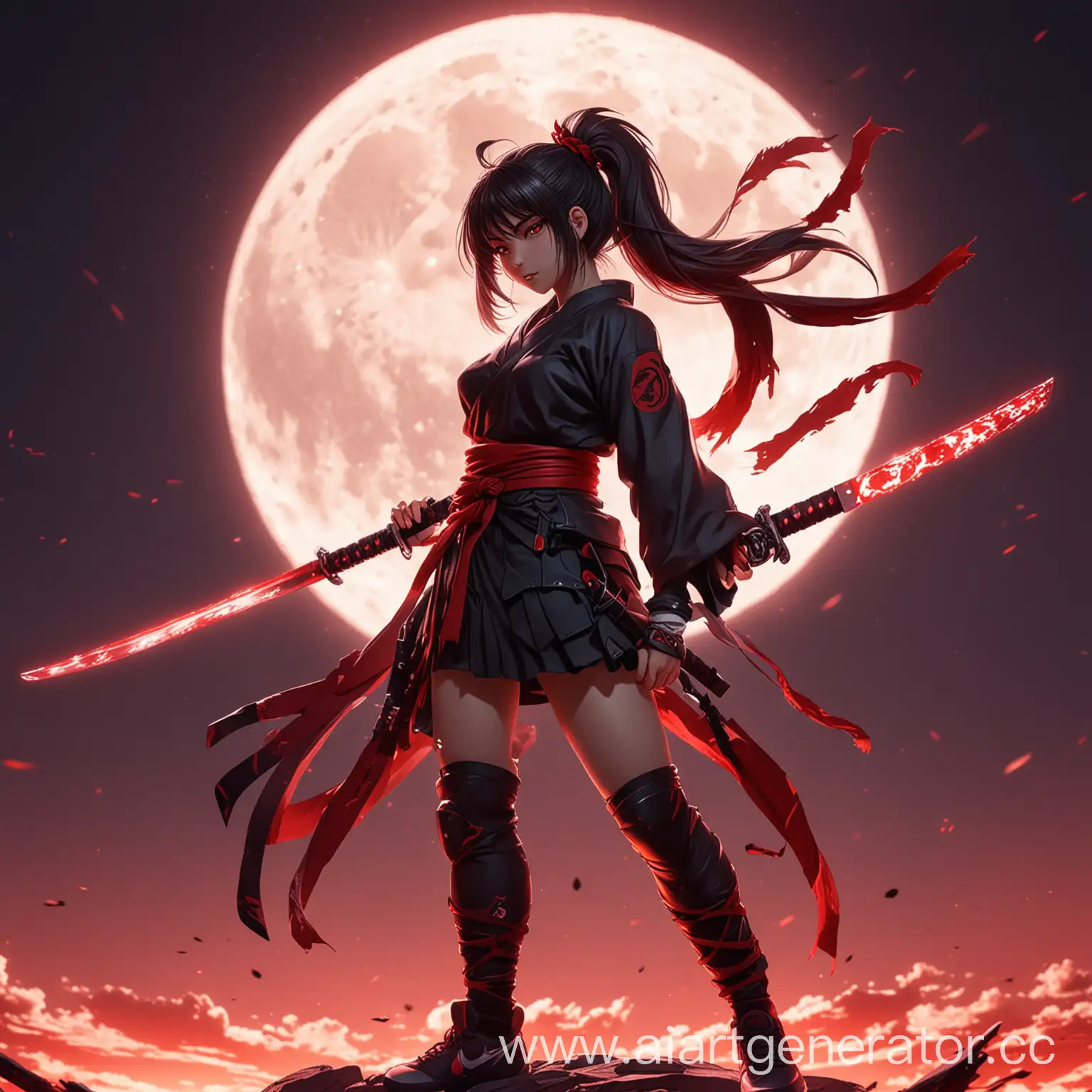 Anime-Girl-in-Nike-Clothing-with-Katana-Tails-and-Red-Moonlight