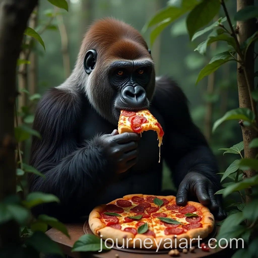 Gorilla-Enjoying-Pizza-in-the-Jungle