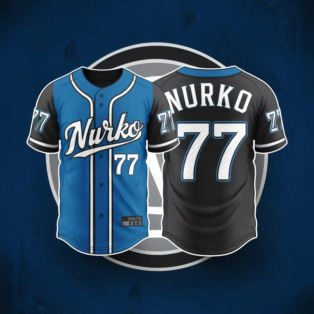 LOGO Design For NURKO 77 Baseball Jersey Theme with Blue Black and Silver Colors