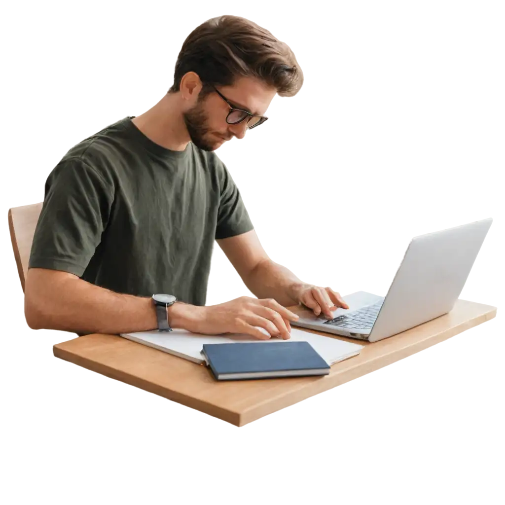 Adult-Using-Notebook-on-Wooden-Table-PNG-Image-for-Clarity-and-Quality