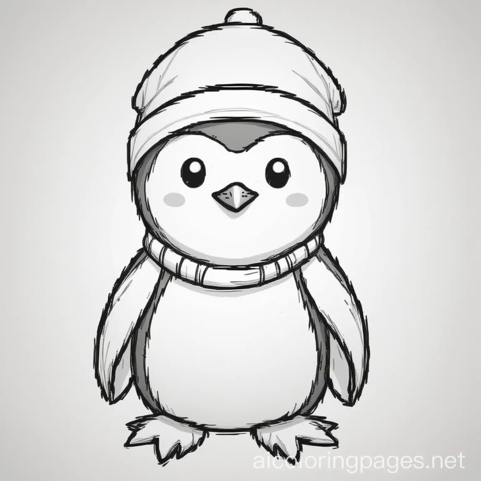 Simple-Clean-Line-Art-Penguin-Elf-Coloring-Page