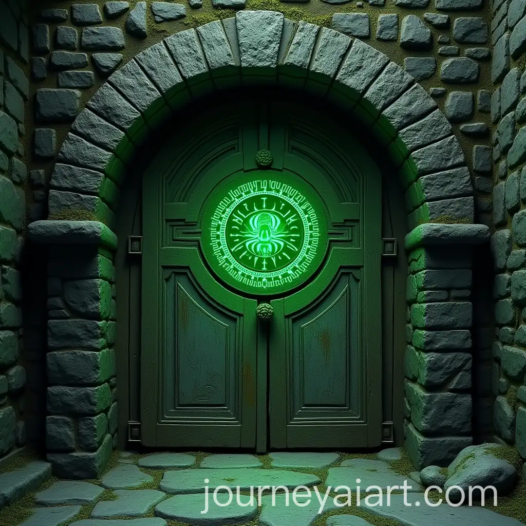 Ancient-Stone-Door-with-Spider-Carvings-and-Green-Glowing-Runes