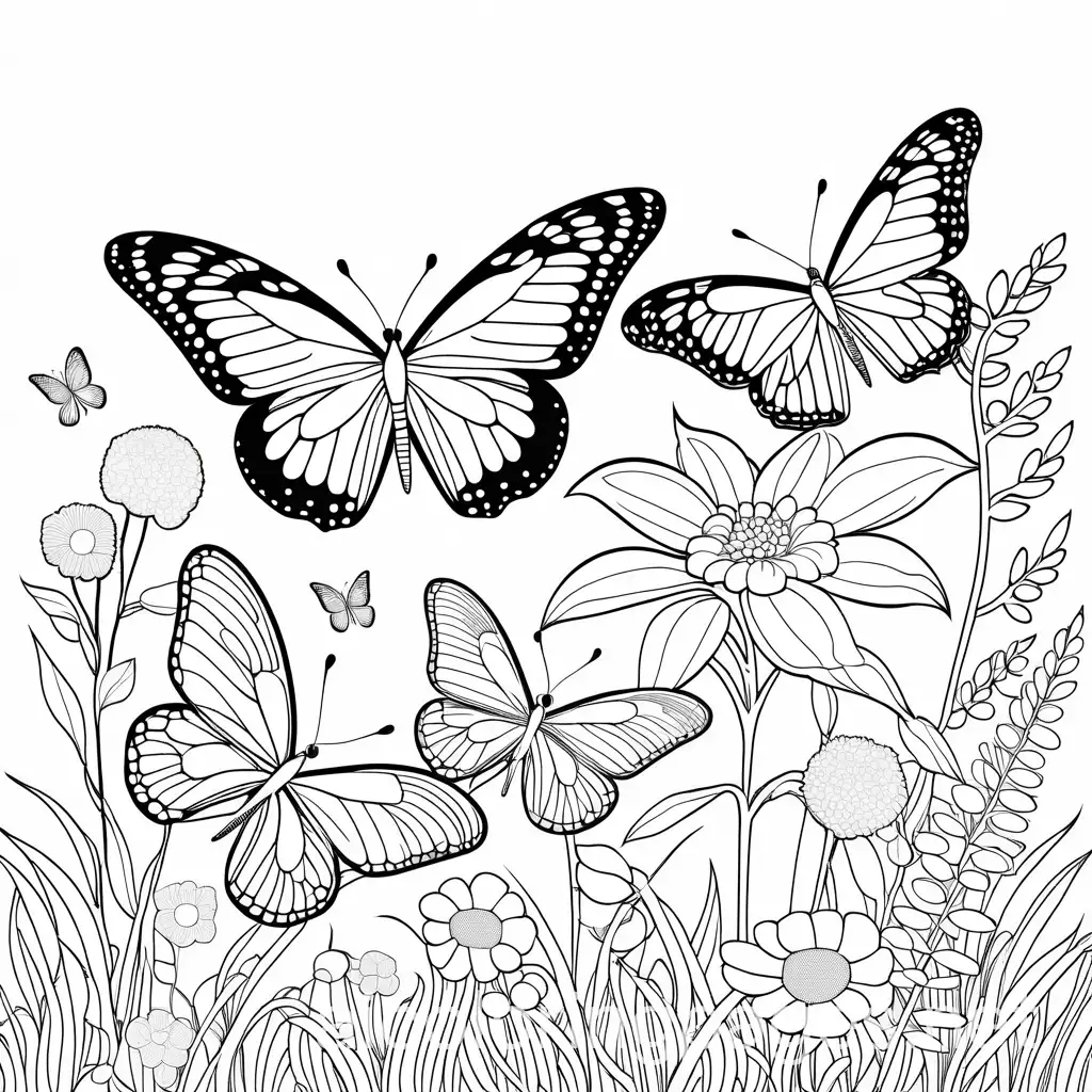 Butterflies-Coloring-Page-with-Simple-Line-Art-on-White-Background