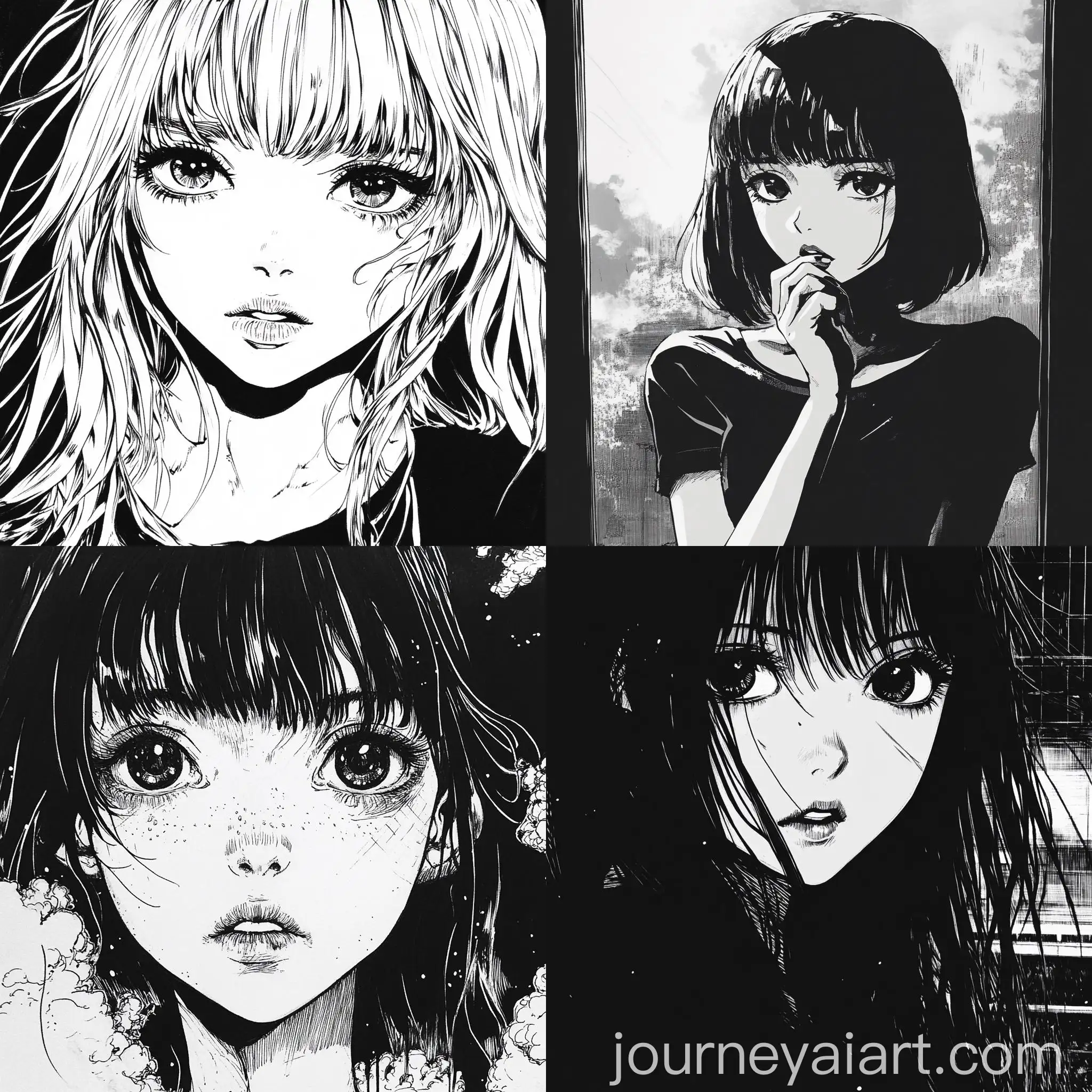Girl-Manga-Illustration-in-Black-and-White