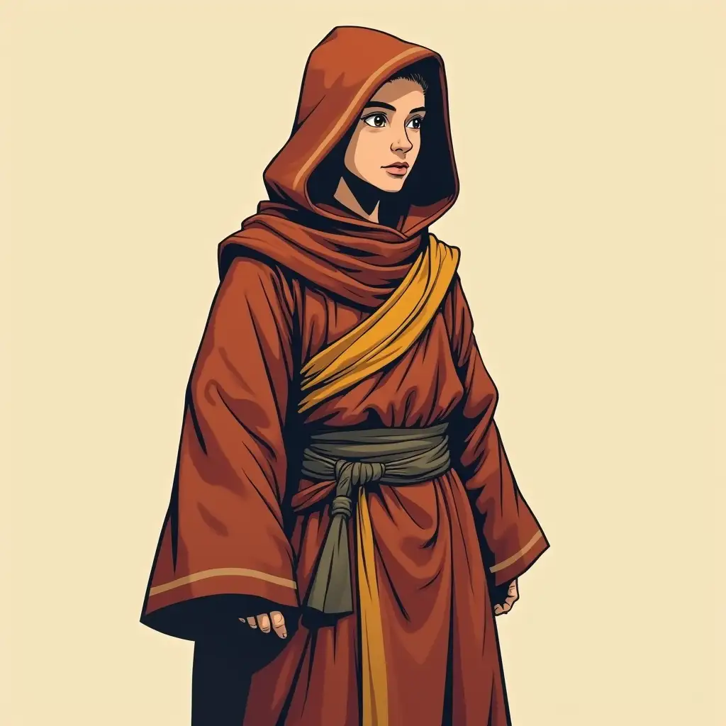 Vector-Graphic-of-a-Young-Monk-in-Hooded-Robes-with-Half-Visible-Face