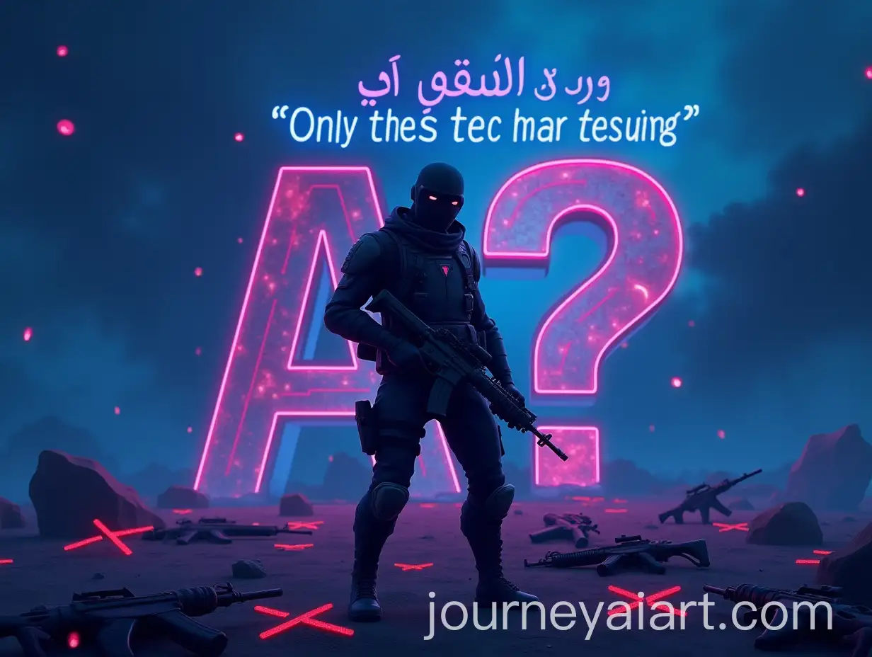 Fortnite-CharacterAI-Art-Prompt-Expansion-in-Black-Fighting-Gear-with-Assault-Rifle-and-Glowing-Arabic-Text-in-Stormy-Scene