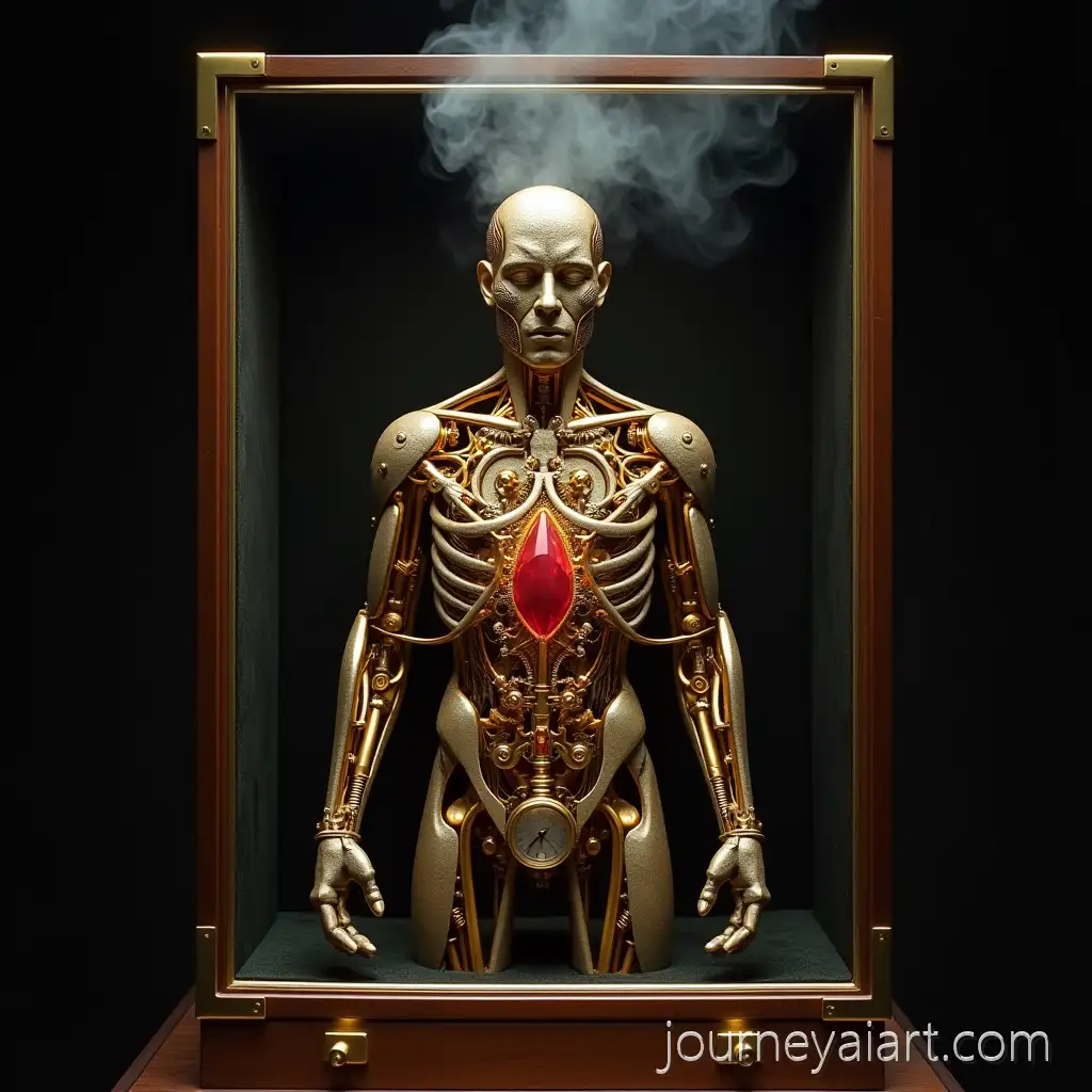 Anatomical-Steampunk-Man-with-GoldPlated-Gears-and-Pulsing-Ruby-Core-in-VelvetLined-Box