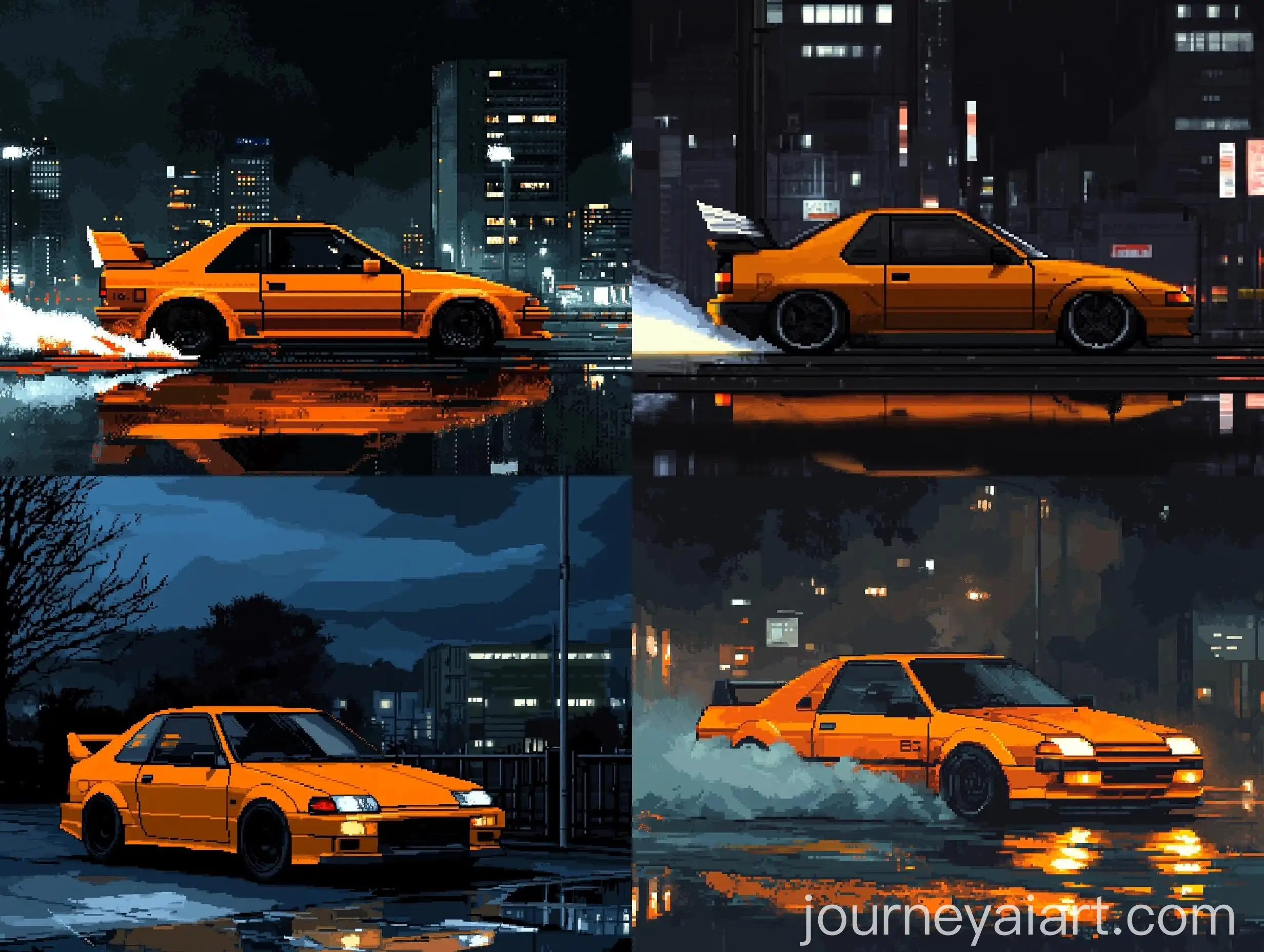 Pixel-Art-Night-Drift-Orange-AE86-with-Black-Details-and-White-Wing