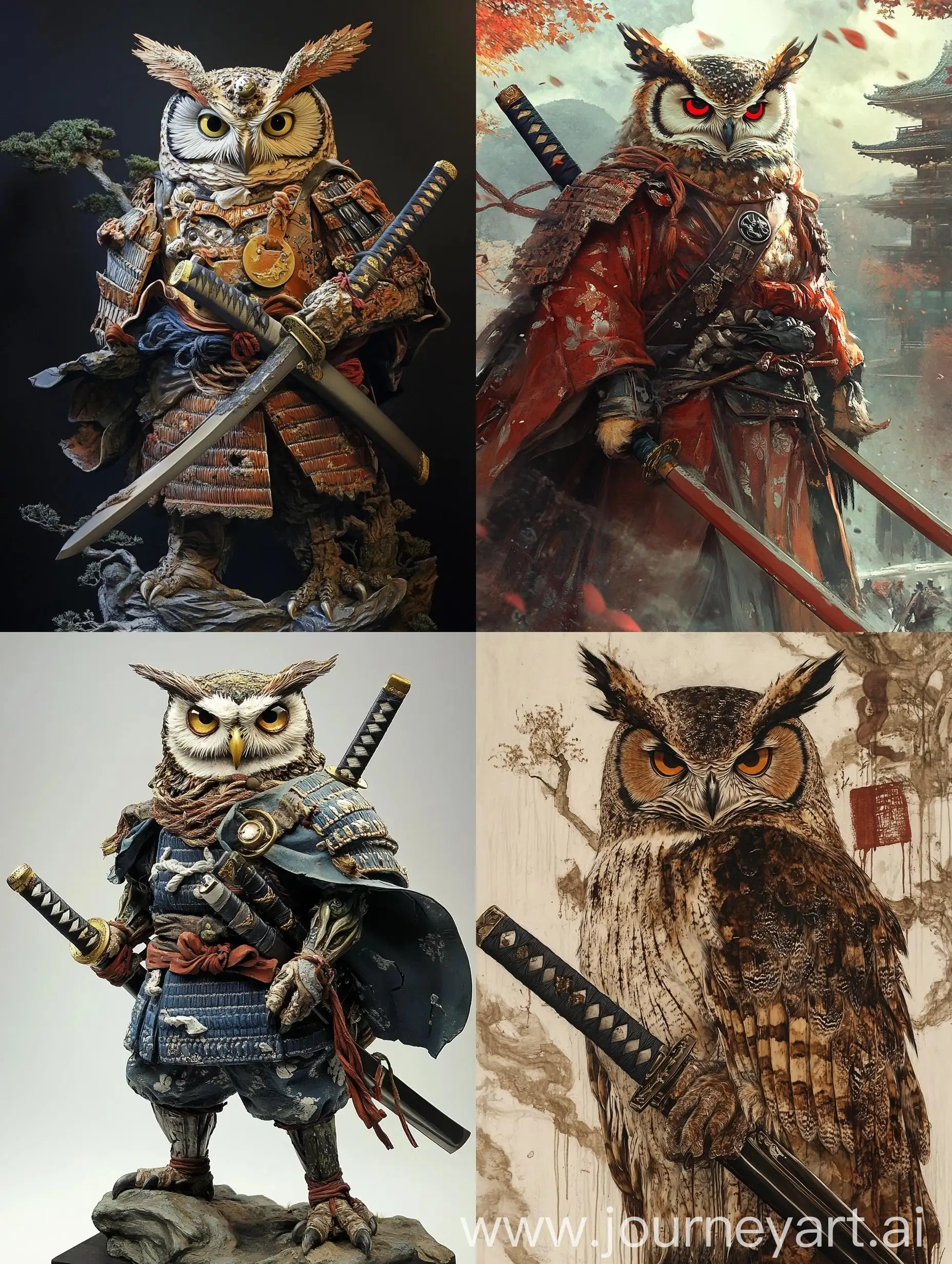 Hybrid-Japanese-Warrior-Owl-with-Katana-in-Grotesque-Allegory