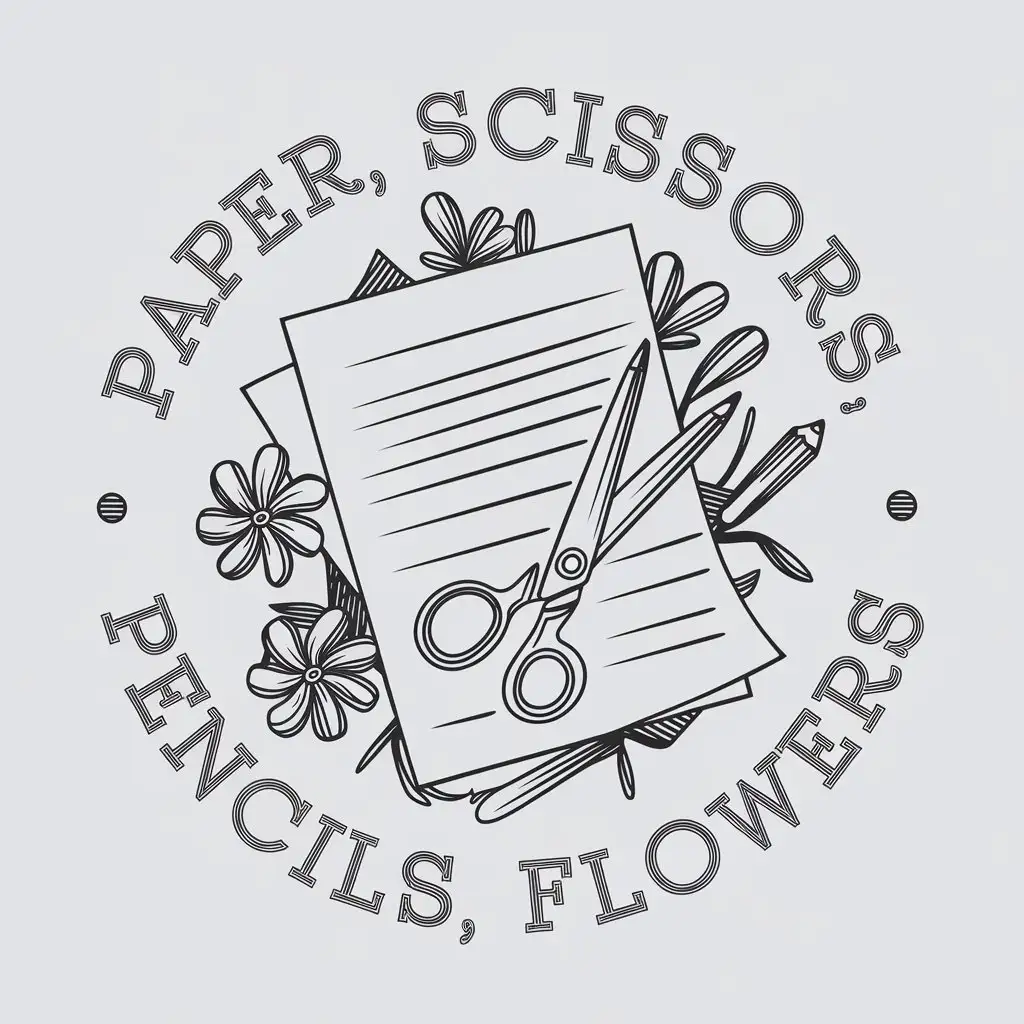 LOGO-Design-for-Creative-Stationery-Paper-Scissors-Pencils-and-Flowers-with-a-Clear-and-Moderate-Background