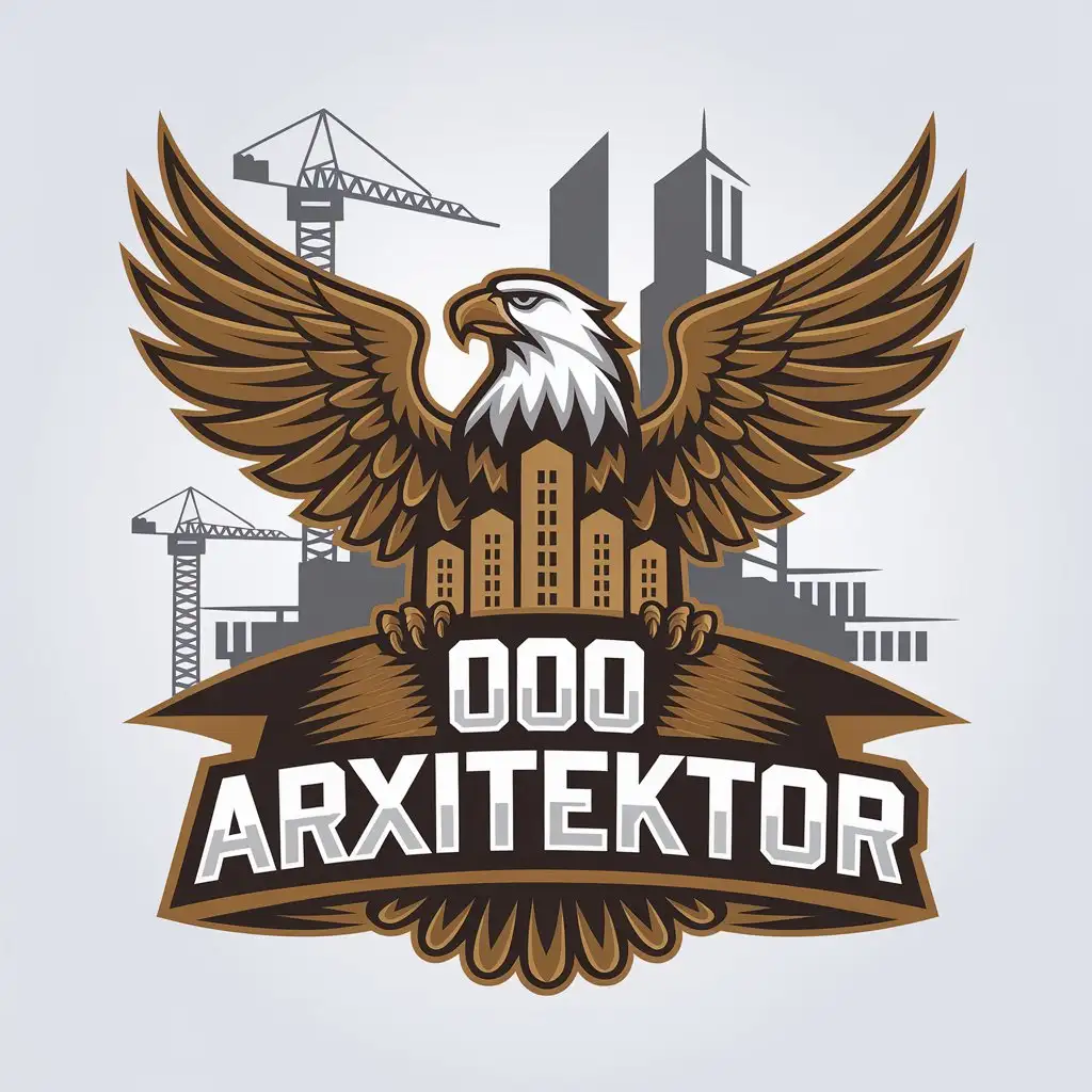 a vector logo design,with the text "OOO ARXITEKTOR", main symbol:Eagle, Architectural structures, Tower,complex,be used in Construction industry,clear background