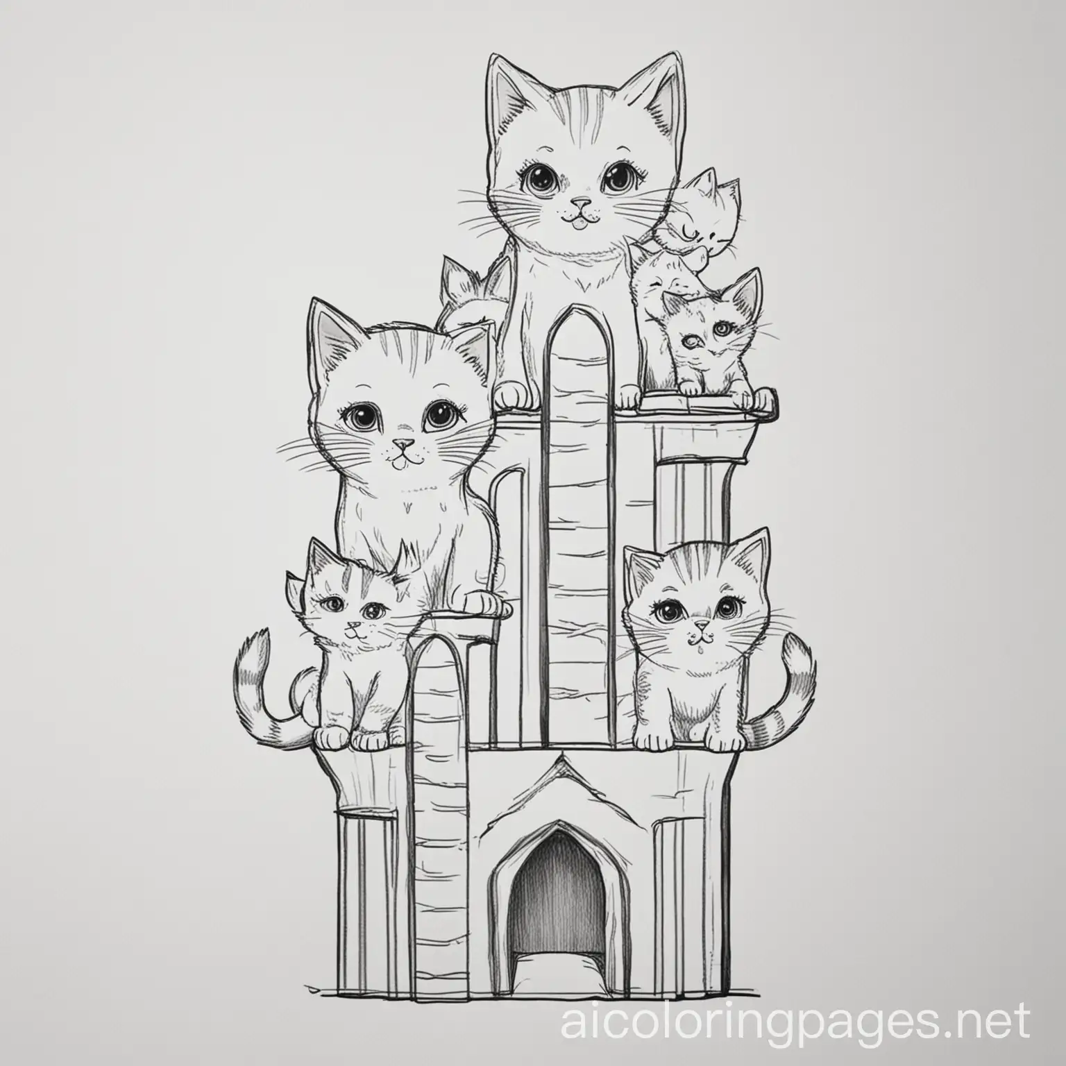 Adorable-Kittens-Playing-on-a-Cat-Tower-Coloring-Page