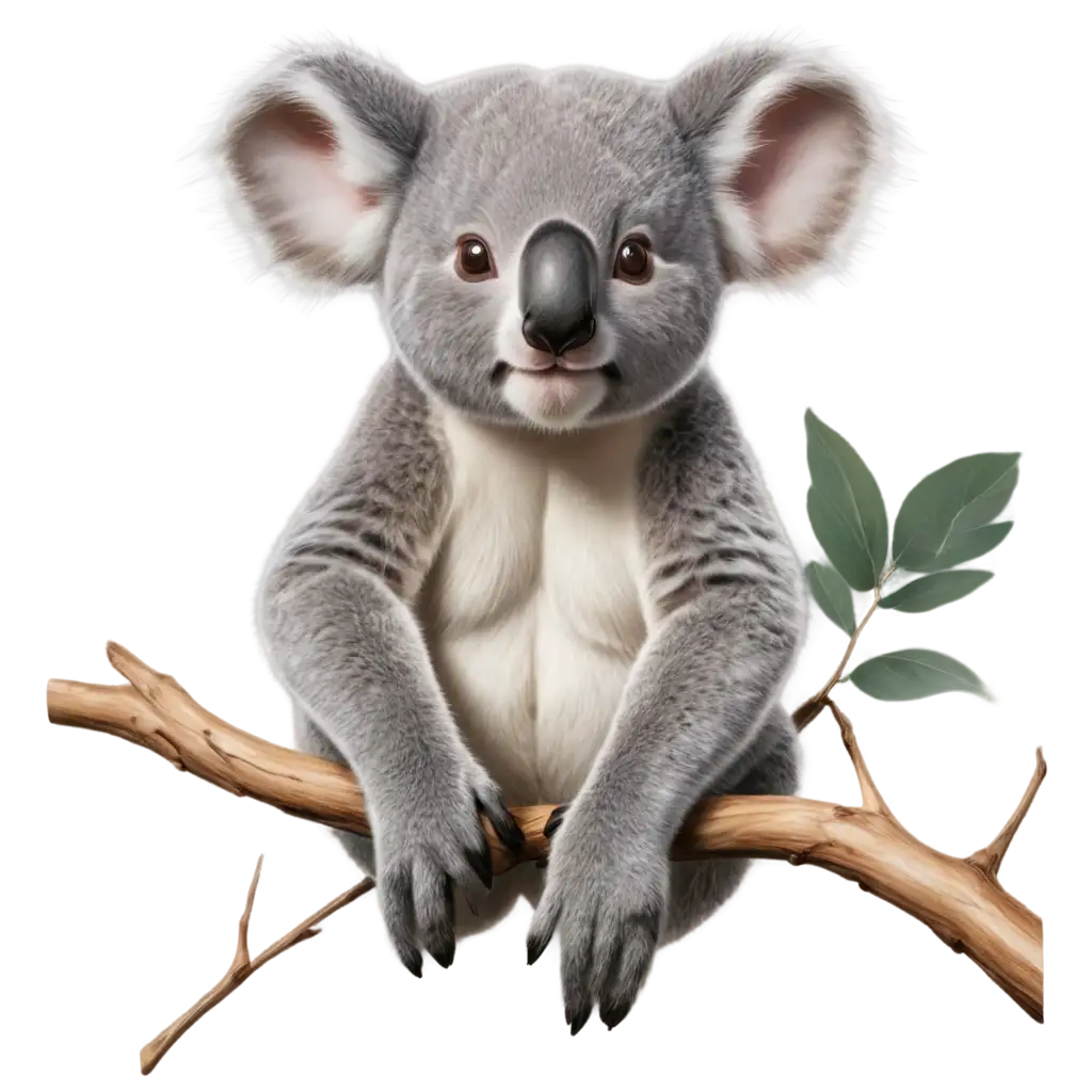 Realistic-PNG-of-a-Charming-Koala-Sitting-on-a-Eucalyptus-Branch-with-Detailed-Fur-Texture