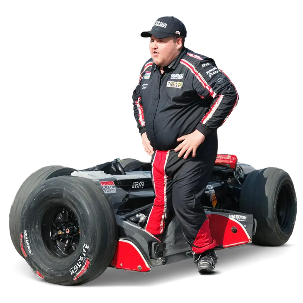 HighQuality-PNG-Image-of-a-Fat-Man-Exiting-a-Race-Car-Enhancing-Clarity-and-Detail