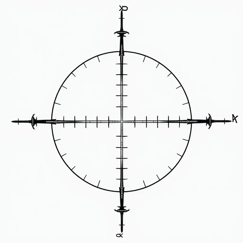 the crosshair of an optical sight, distance marks, white background