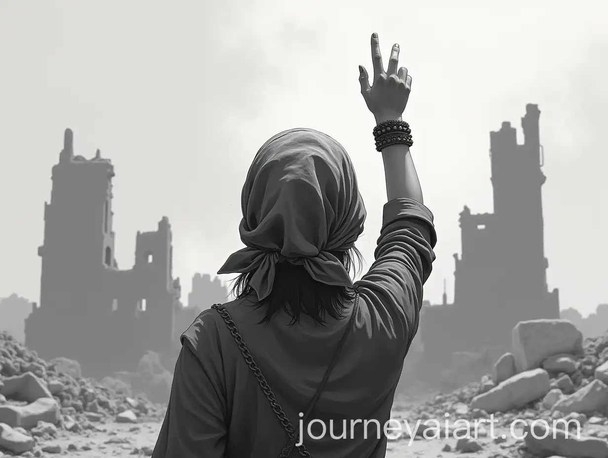 Woman-in-Palestinian-Keffiyeh-Celebrating-Victory-Amidst-Ruins