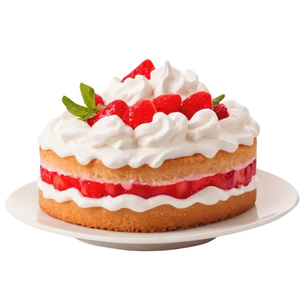 Delicious-Small-Strawberry-Cake-with-Whipped-Cream-PNG-Image