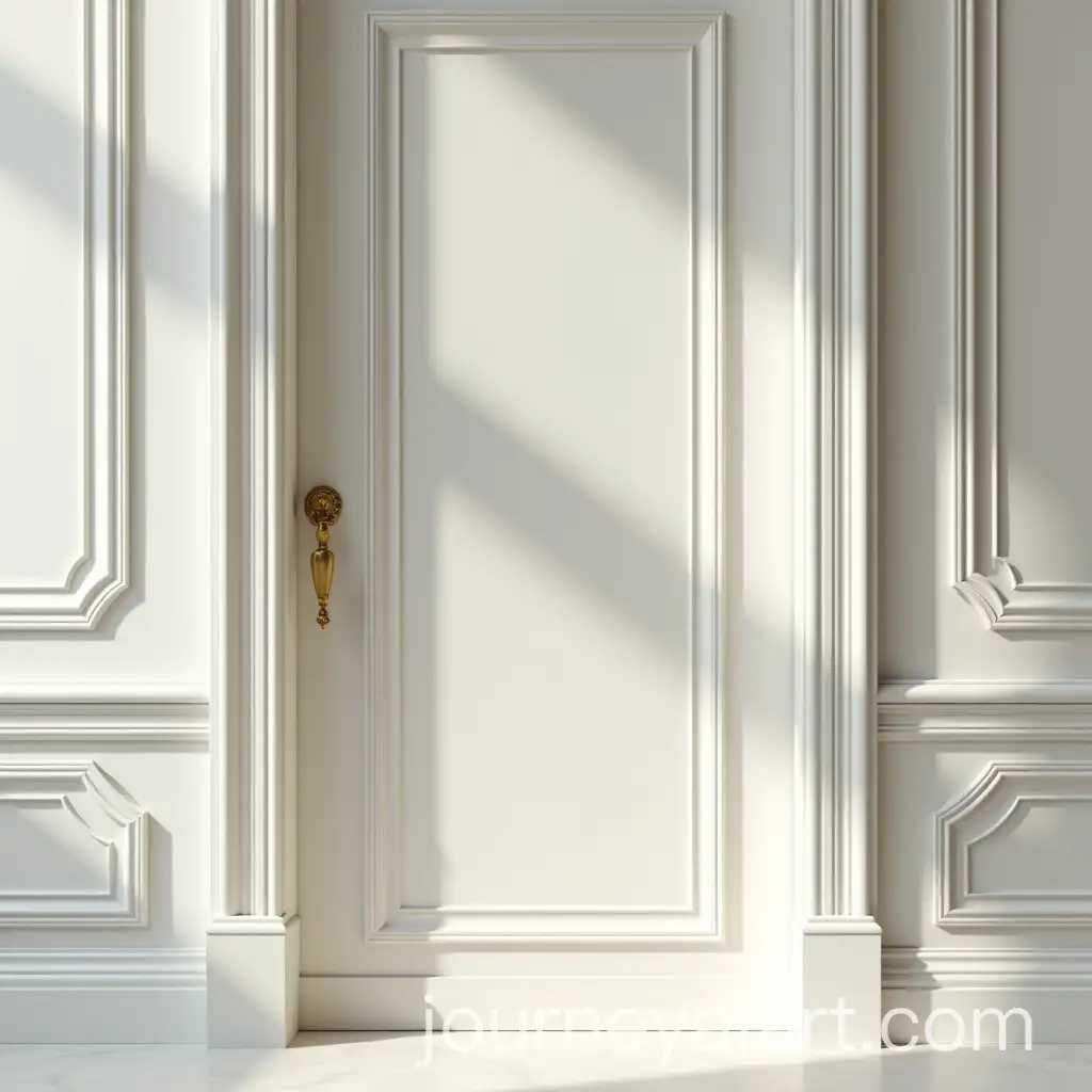 Luxurious-HaussmannStyle-White-Door-with-Golden-Brass-Handle-and-Intricate-Moldings
