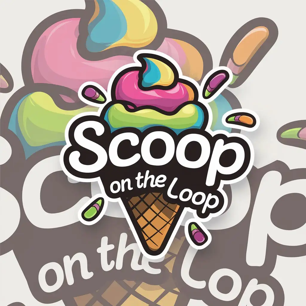 LOGO Design for Scoop on the Loop Whimsical Ice Cream Cone with Playful Font and Vibrant Colors