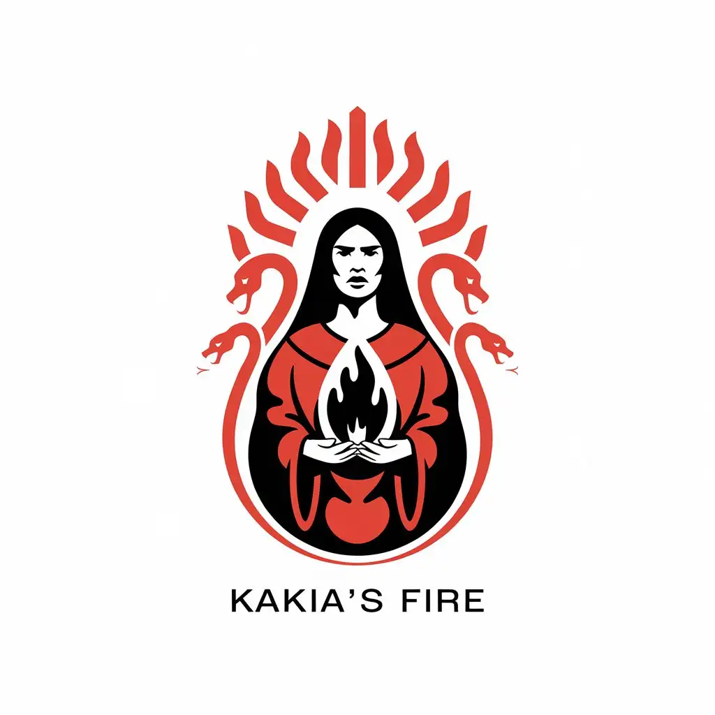 LOGO Design for Kakias Fire Defiant Woman with Black Flame and Red Serpent Symbolism