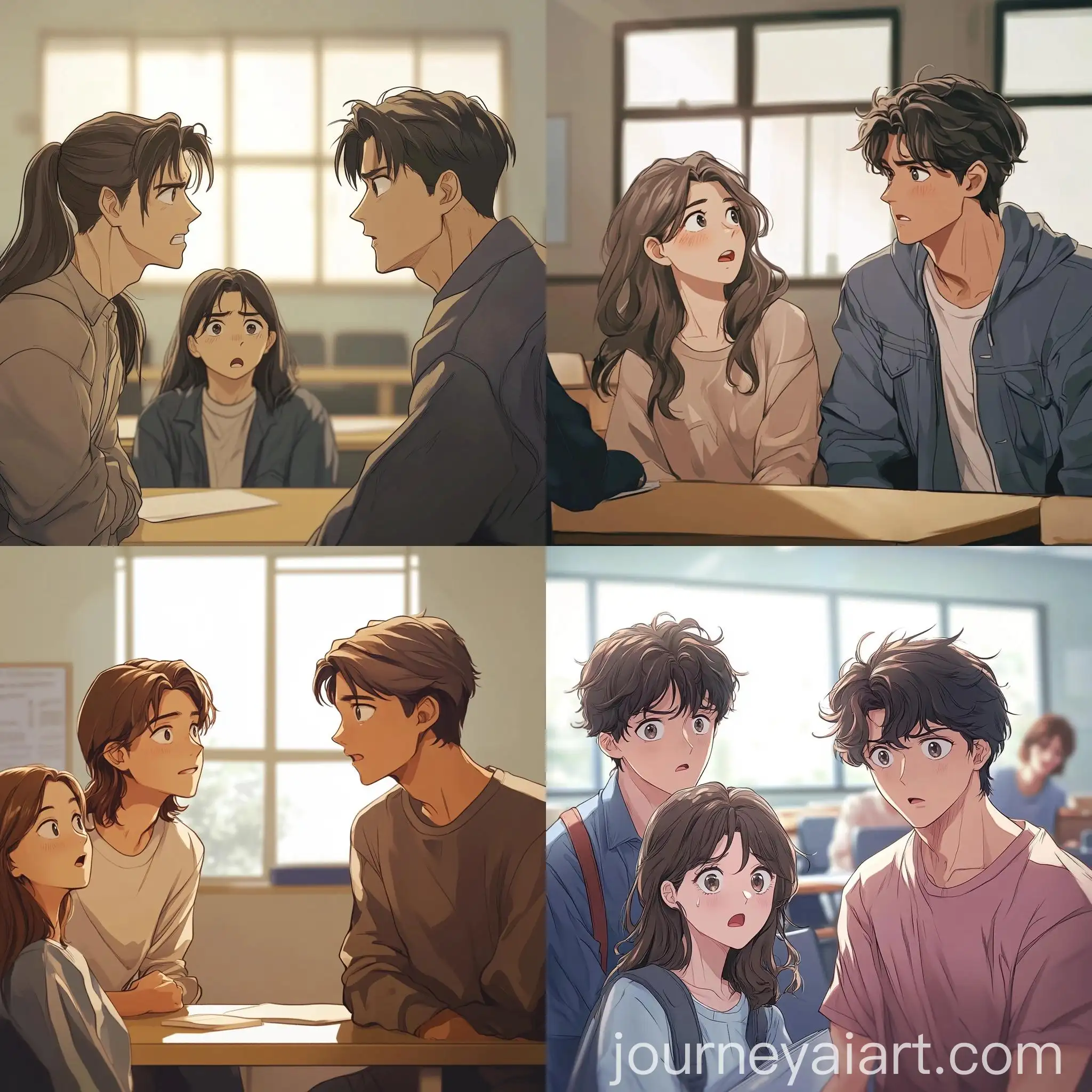Intense-Manga-Anime-Scene-Two-Young-Men-Gazing-Adoringly-Shocked-Girl-Nearby