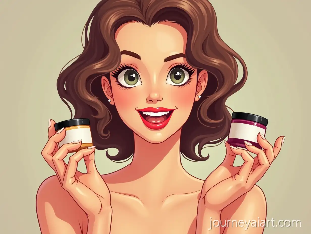 Cartoon-PinUp-Girl-Holding-Cosmetic-Jars-in-Vibrant-Vintage-Style