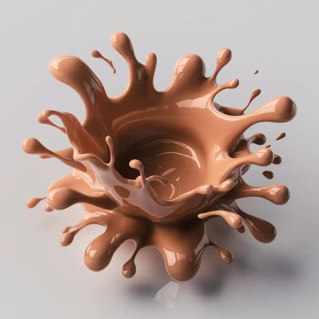 Generate a captivating 3D illustration of a chocolate milk splash, isolated on white backround. Leverage the power of Octane rendering to achieve impeccable hyper-realistic detail, capturing every droplet and ripple with intricate precision to convey the luxurious, creamy nature of chocolate milk. Render the image in ultra 4K resolution, delivering superlative quality and a vivid, lifelike impact