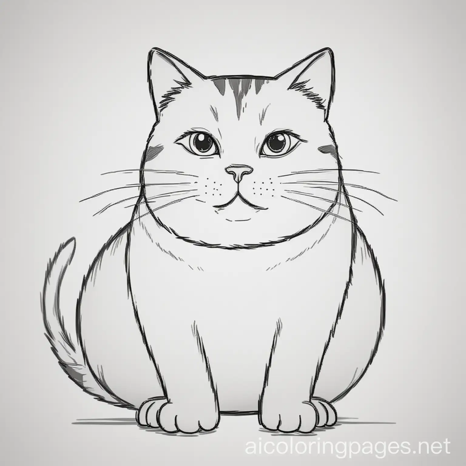 Fat-Cat-Coloring-Page-Simple-Line-Art-on-White-Background