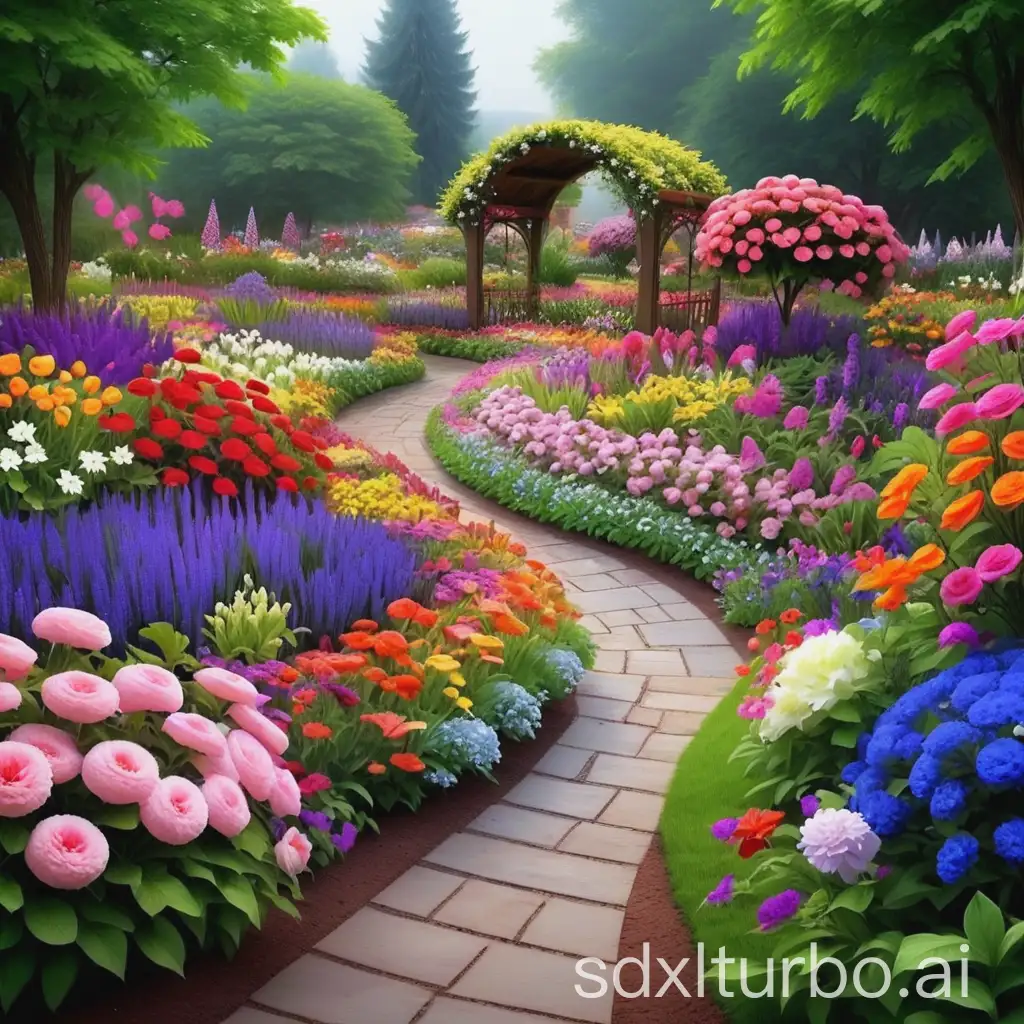 Vibrant-Botanical-Garden-Bursting-with-Colorful-Flowers