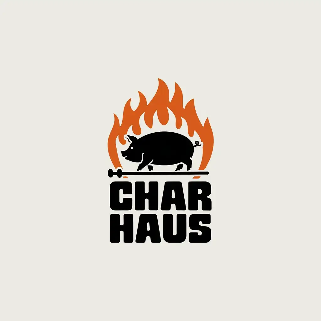 LOGO Design for CHAR HAUS Pig Fire Circle Symbol with Restaurant Industry Appeal